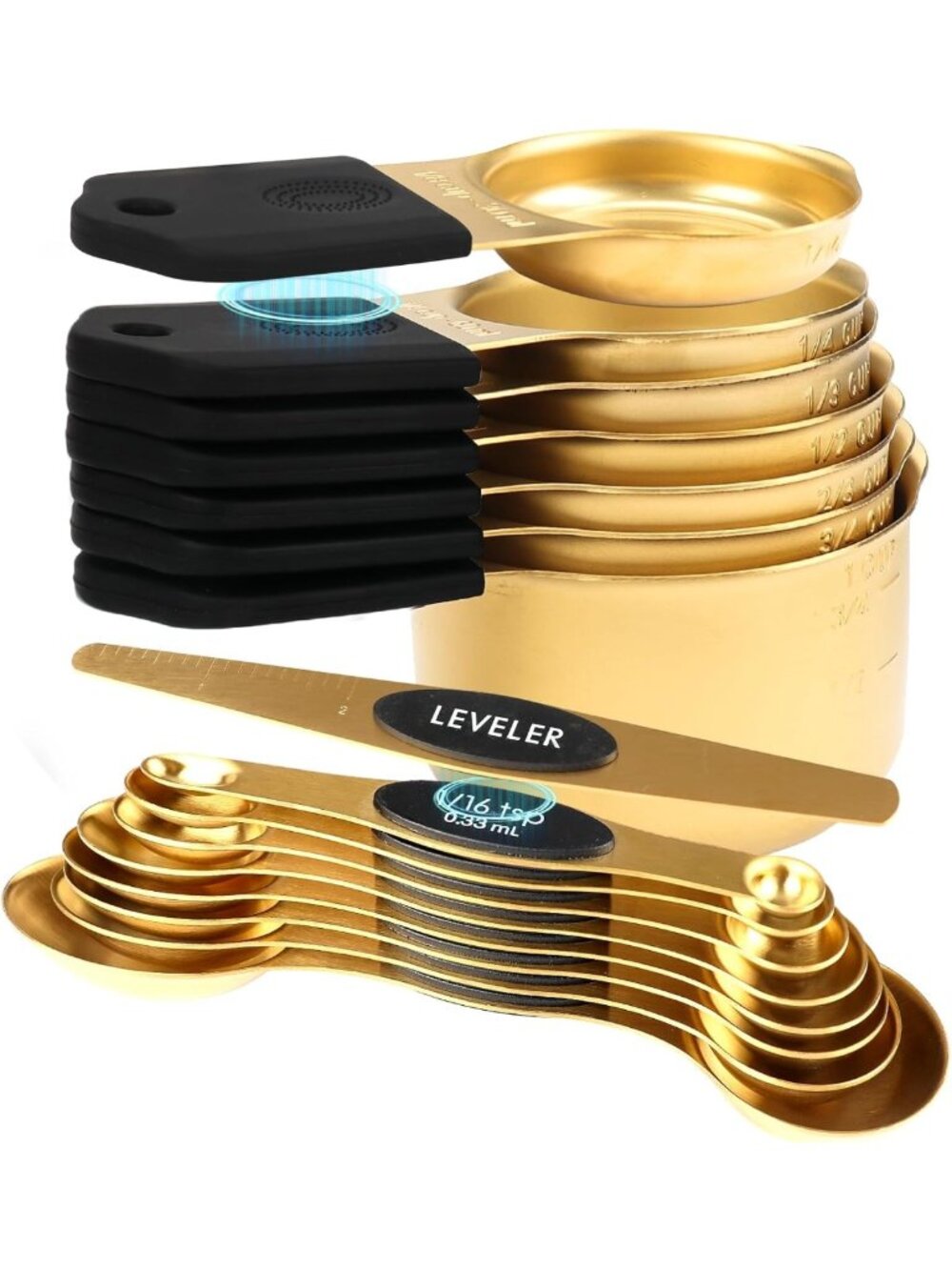 16-Piece Gold Stainless Steel Magnetic Measuring Cups & Spoons Set for Baking